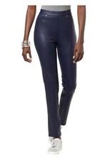 DG2 by Diane Gilman Women's Coated Knit Slim Pant Blue