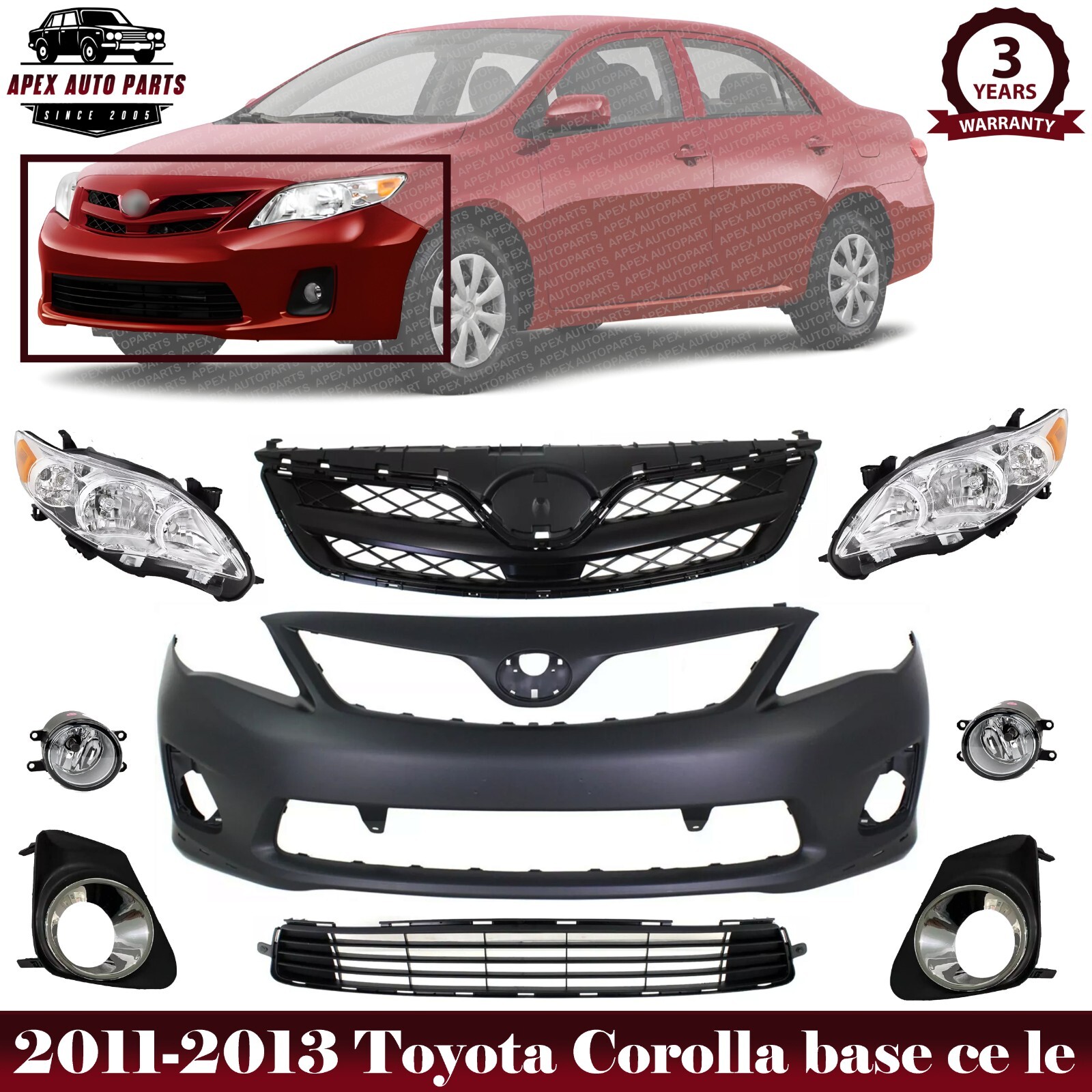 Front Bumper Cover Paintable & Grille Assembly Kit For 2011-2013 Toyota Corolla