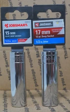 2 pk JobSmart 1/2 Drive 15 & 17mm Standard Socket, 12 pt New Free Shipping BX233