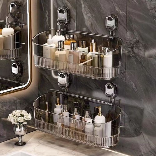 Punch-free Bathroom Drain Rack Wall-mounted Suction Storage Box Organizer - Picture 9 of 13