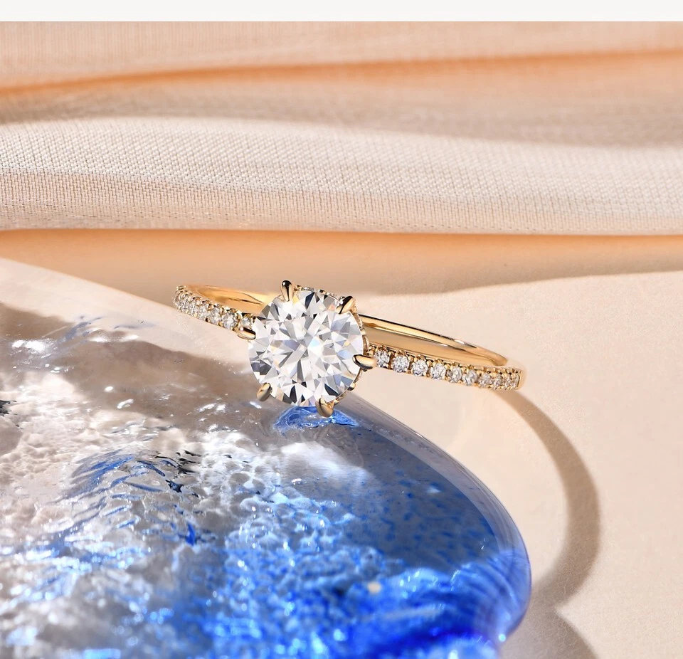 1ct Yellow Gold Ring Diamond Test Pass Lab-Created VVS1/D/Excellent US:8 - Image 2 of 4