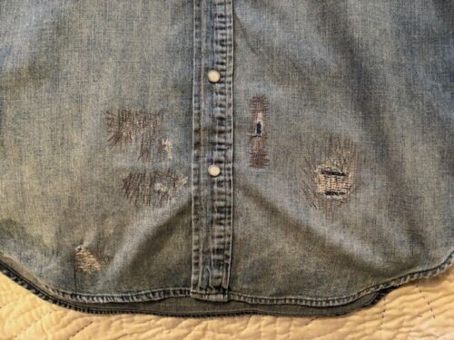 Ralph Lauren Polo Sportsman Denim Patchwork Aztec Western Snap Jean Shirt L - Picture 11 of 13