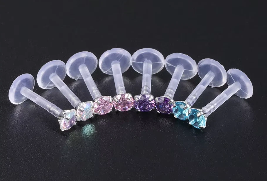 1x CZ Gem Push In Flexi Bioplast Acrílico Hélice Tragus Pendientes Labret Bioflex Foto 2 de 4