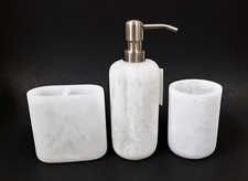 NEW CARO 3 PC SET BONE WHITE RESIN,MARBLE ONYX LOOK,SOAP DISPENSER+TUMBLER+TOOTH