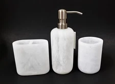 NEW CARO 3 PC SET BONE WHITE RESIN,MARBLE ONYX LOOK,SOAP DISPENSER+TUMBLER+TOOTH