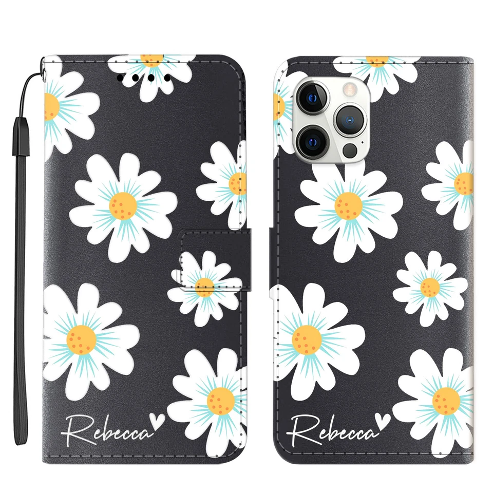 Funda Cartera Personalizada Flor Cuero para iPhone 16 Pro Max 14 13 12 15 Foto 4 de 4