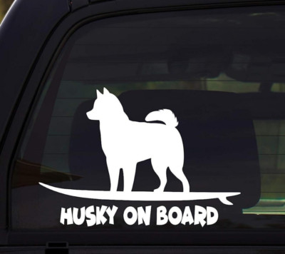 Siberian Husky on Board White Decal Car Window Laptop Tablet Notebook