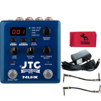 NuX Effects JTC Drum & Loop PRO Guitar Pedal w/ Power Supply, Cables & Cloth