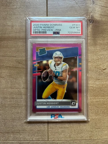 2020 Panini Donruss Justin Herbert Optic Preview Pink Rated Rookie PSA Gem 10 