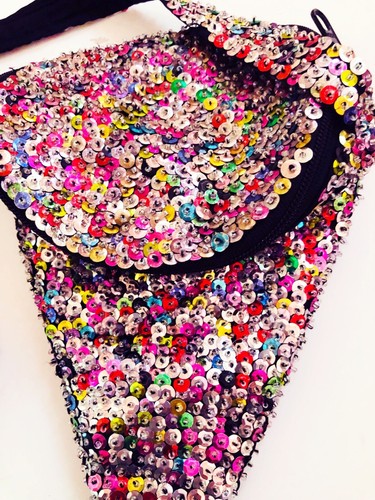 Vintage Freaky Multicolor 70s-80s Sequin Disco Party Crossbody shoulder bag wow! - 第 3/3 張圖片