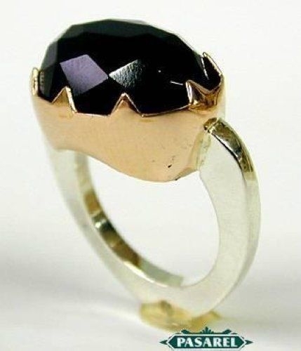 New 9k Rose Gold & Sterling Silver Onyx Ring Size 6 - Picture 3 of 5
