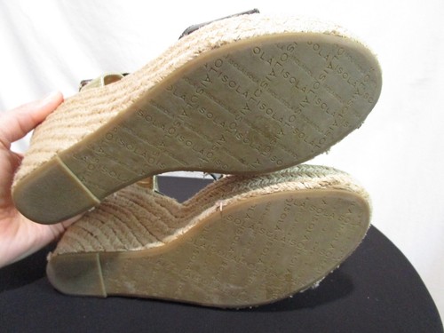 Isola Black & Gold Patent Leather Ankle Strap Espadrille Wedge Heel Sandals Sz 8 - Picture 12 of 12