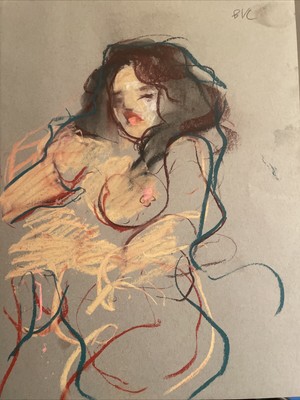 Pastel Painting on Paper Original Woman Portrait Boudoir Cubist 9 x12 