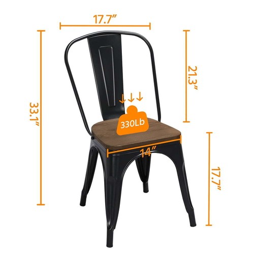 Set of 4 Metal Stackable Dining Chairs with Wooden Seat Armless High Quality NEW - Picture 2 of 7
