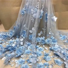 White 3D Beads Lace Fabric Mesh Embroidery Applique 3D Flower Tulle Lace Fabrics