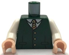 Lego Nueva Minifigura Chaleco Torso Verde Oscuro con 3 Botones Cuello Camisa Corbata con Rayas