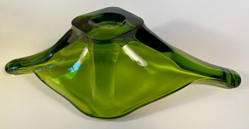 Mid Century Viking Art Glass Epic Line Green Console Bowl Oblong Dish GORGEOUS! - Picture 5 of 12