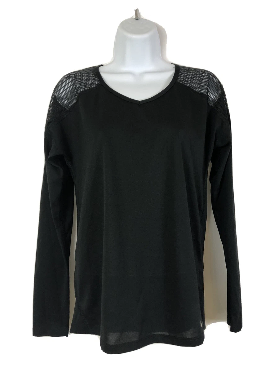 Nike Dri Fit Womens Black Long Sleeve Mesh Back Running Athletic Shirt X- Small