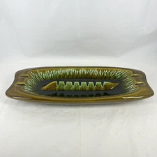 Vintage Ceramic Ashtray 18” Long Maurice of California Green Yellow Black Glaze