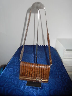 ANCIEN SAC CROCO MARRON LADI POCHETTE SOIREE VINTAGE1970 ACCESSOIRES DE MODE - Photo 1/4