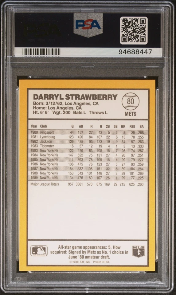 1990 Donruss Best NL #80 Darryl Strawberry - PSA 9 - Image 2 of 2