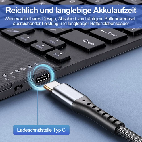 10" QWERTZ Tastatur Kabellos Bluetooth Deutsch Keyboard mit Maus für PC Tablet - Bild 4 von 13