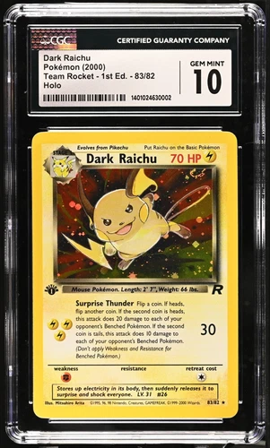 CGC 10 GEM Mint Dark Raichu Team Rocket 1st Edition 83/82 Holo Pokemon Card
