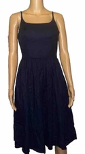NWT Hearts And Found Navy 100% Linen Sleeveless Halter Peasant Dress XS/S