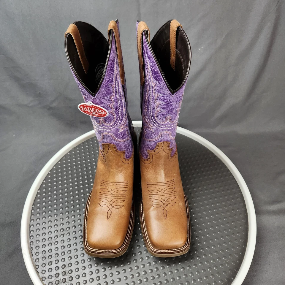 Laredo Boots Womens Size 8.5 Brown Purple Western Cowboy Square Toe Leather 5947 - Image 2 of 4