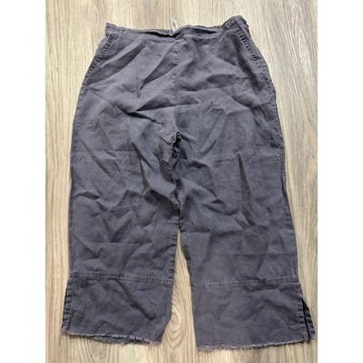 Aiden Lane 100% Linen Wide Leg Cropped Pants Purple Grey Raw Hem Womens Medium