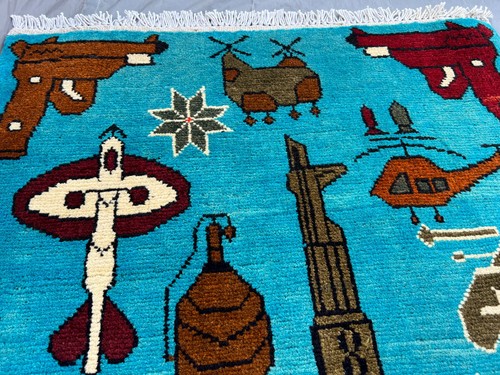 2'2x2'10 Modern Afghan War Rug Handmade Hand Knotted Wool Pictorial Area Carpet - Picture 3 of 8