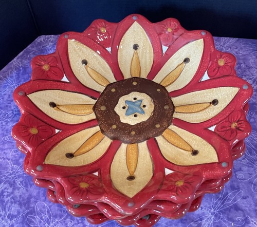 Pier 1 Carynthum Salad Dessert Plate Red Flower Petal Shaped Embossed Set Of 4 - Picture 2 of 4