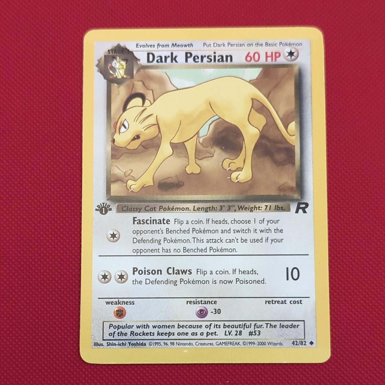 Pokemon Card Dark Persian Team Rocket 1st Edition Uncommon 42/82 NM Condition
