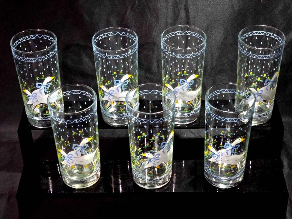 Vaso de té vintage ANCHOR HOCKING 6,25" ganso y gota de lluvia FARM COUNTRY - Juego de 7 Foto 2 de 4