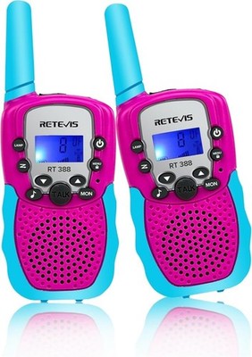 RT388 Kids Walkie Talkies, 2 Way Radio 22 CH Talkie, Blue Pink, 1 Pair