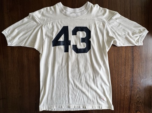 True Vintage 60s 70s Champion Thrashed Football Jersey Ivory 3/4 Size Large #43