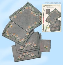 1940s VTG Simplicity Embroidery Transfer 7343 Uncut 9 Piece Floral Luncheon Set