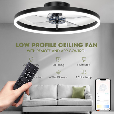 20'' Modern Fan Lights Flush Mount LED Ceiling Light kit With Remote APP Control