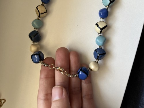 Vintage Cubic Ceramic Painted blue and white beads Chunky Artsian - Picture 4 of 5