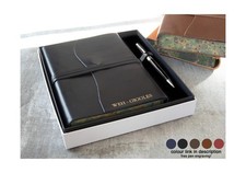 Personalised Firenze Italian Full-Grain Leather A5 Journal Gift Set, Black