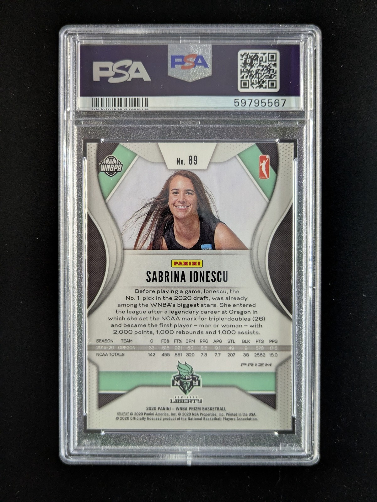 2020-21 Panini Prizm WNBA SABRINA IONESCU Rookie RC Silver Liberty #89 PSA 9 view 2
