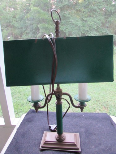 Vintage Schreibtischlampe aus Messing, Metallschirm, 2 Fassungen - Bild 1 von 5