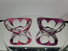 (2) open Salt Cellar Dip Glass Cranberry Red & Purple cut to clear, Moser Signed