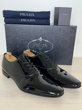 Prada Black Patent Leather Oxford Shoes Men's Size 10.5 US / 44.5 EU Box Set