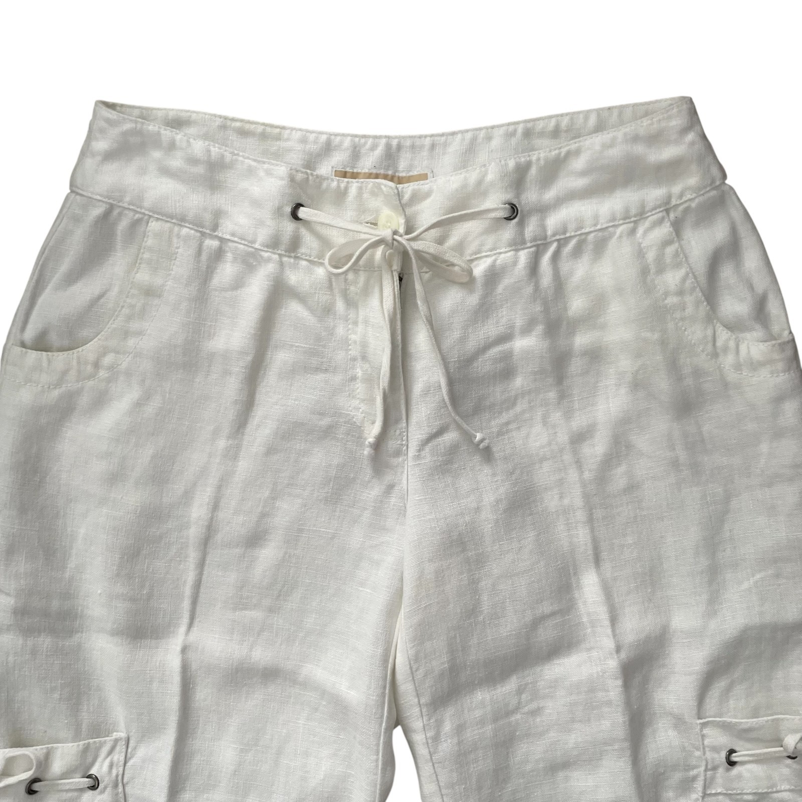 Michael Michael Kors Womens 2 Cargo Bermuda Shorts 100% Linen Pockets White thumbnail 3