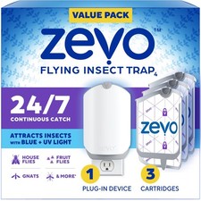 Zevo Flying Insect Indoor Light Trap 1 Plug In Device 3 Refill Cartridges