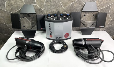 Norman D24 2400WS Power Pack & 2 - LH2400 Lampheads w/covers & 4 Way Barn Doors
