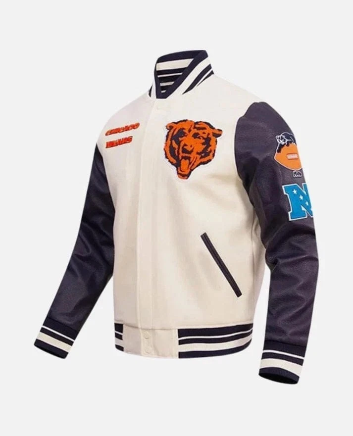 Handmade Chicago Bears Varsity Jacket with Leather Sleeves