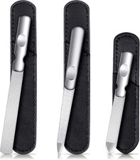 3 Pcs Stainless Steel Nail Files Kit with Leather Case, Double Sided Metal Nail
