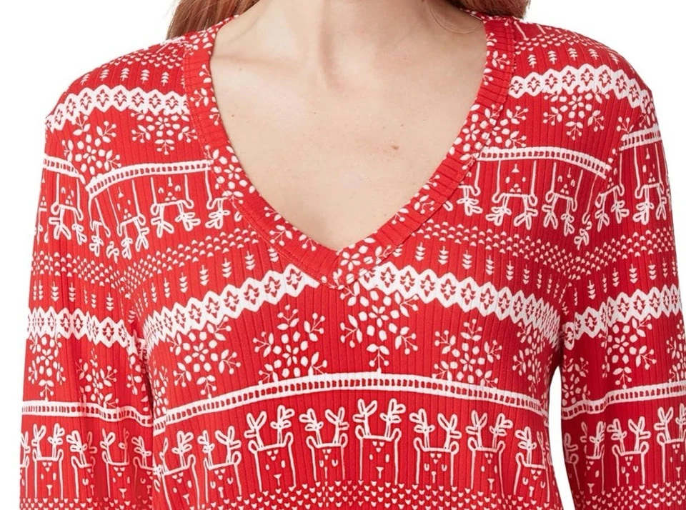 Conjunto de pijama acanalado XL rojo y blanco Isla Feria de Navidad Hue para mujer - manga 3/4 Foto 3 de 4